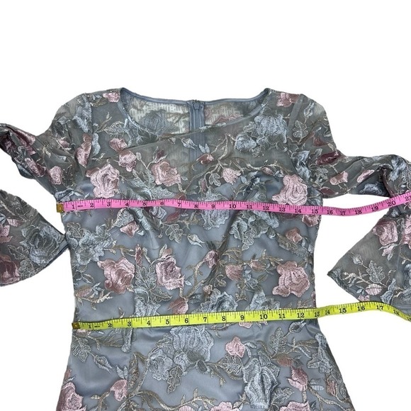 Eliza J Floral Embroidered Sheath Dress 2 Gray Pink  Bell Sleeves Floral Womens - Picture 10 of 13